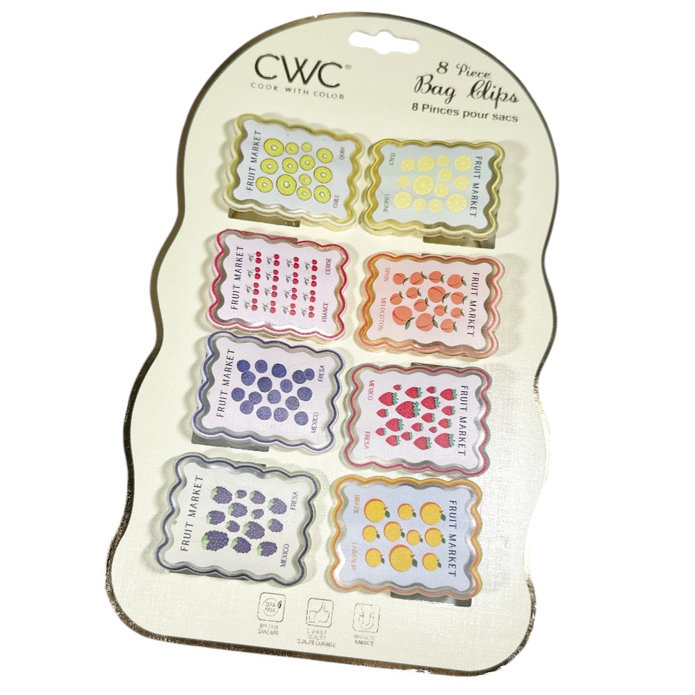 NEW CWC FRUIT MARKET Fruit-Themed Bag Clips Set/8